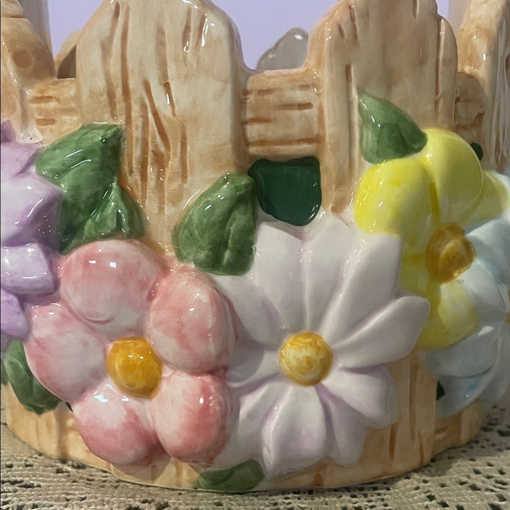 Ceramic Floral Basket Décor - Pastel Multi-Color/ great spring decor - Picture 2 of 3